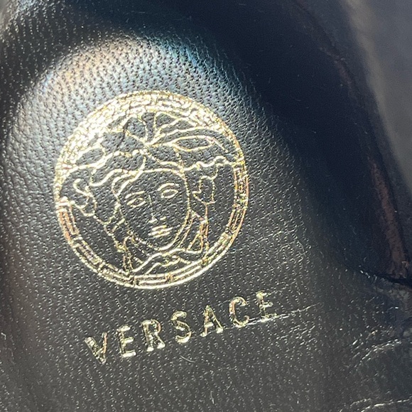 VERSACE Triple Platform Ankle Boots Black Leather Medusa Button 37.5EU 7.5US - Picture 12 of 16